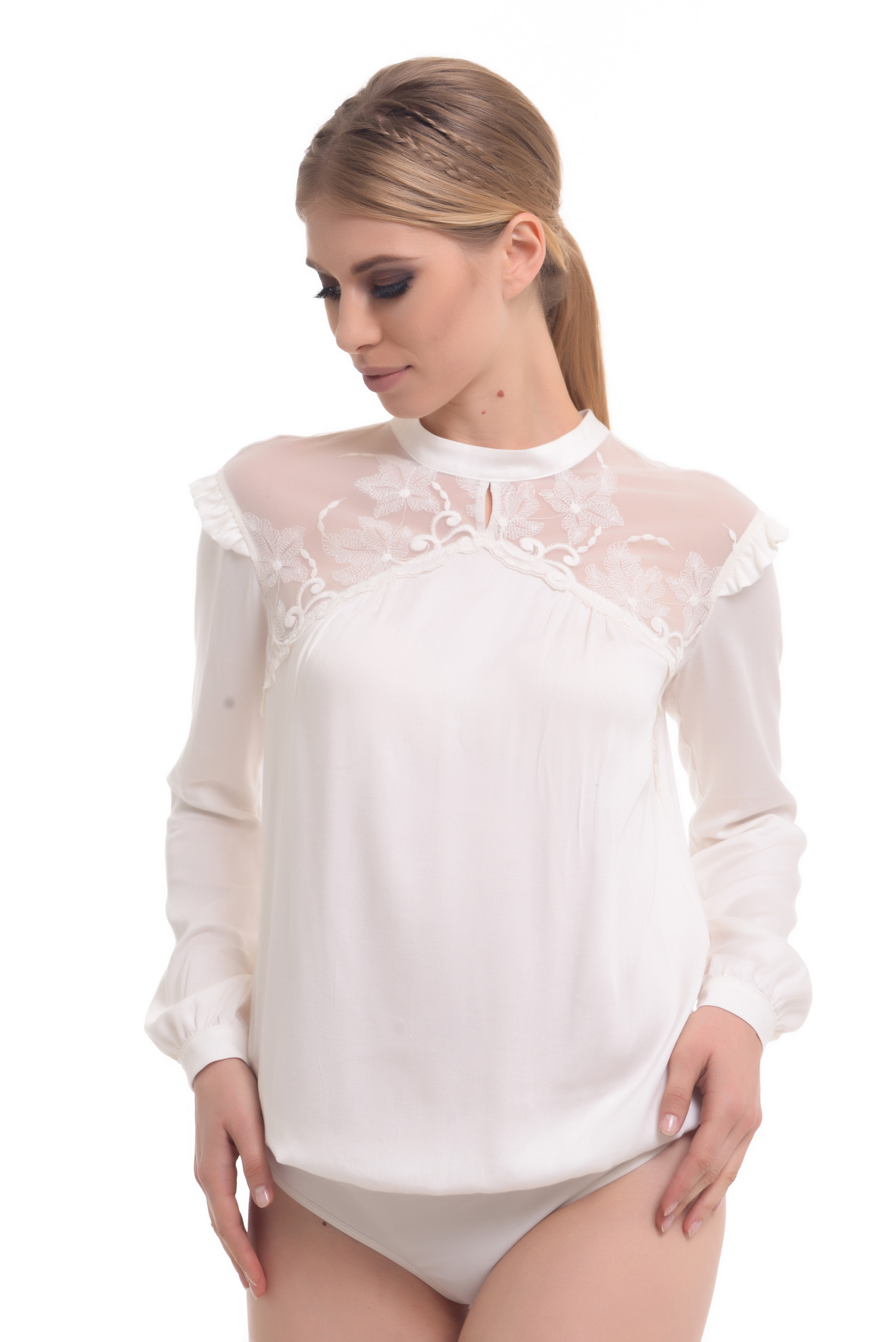 Buy Women White blouse body for Summer, Long sleeve Business Office clothies by Arefeva